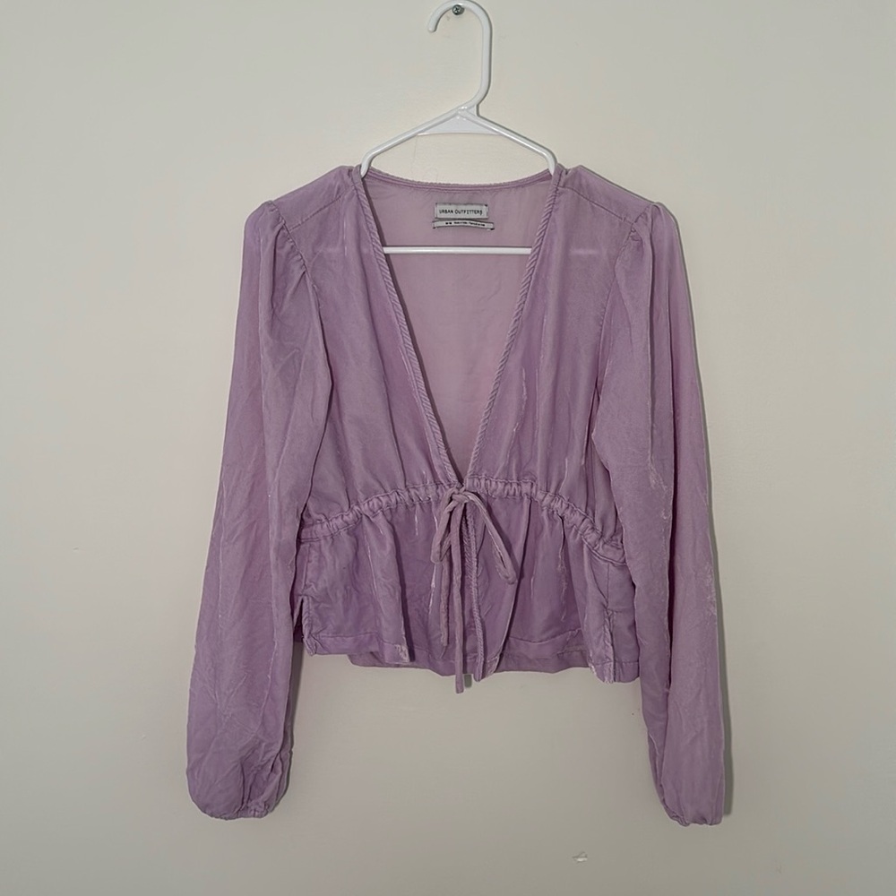 Lilac purple velvet urban outfitters long sleeve tie front women’s top